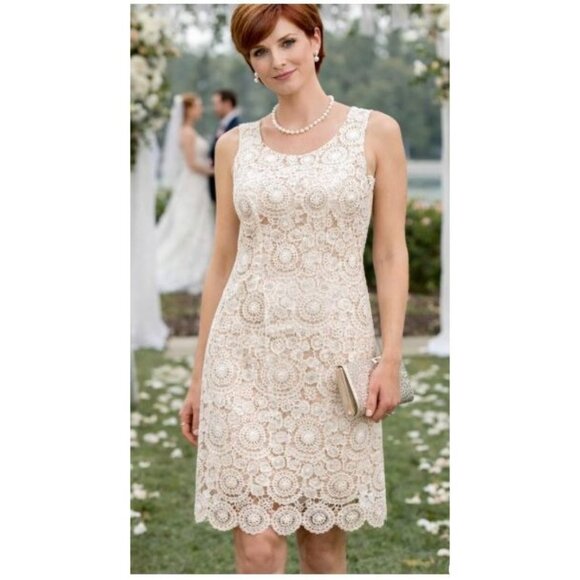 Eliza J Dresses & Skirts - Eliza J Womens Ivory Nude Lace Dress with Scalloped Hem Sz 2 Romantic Fairycore